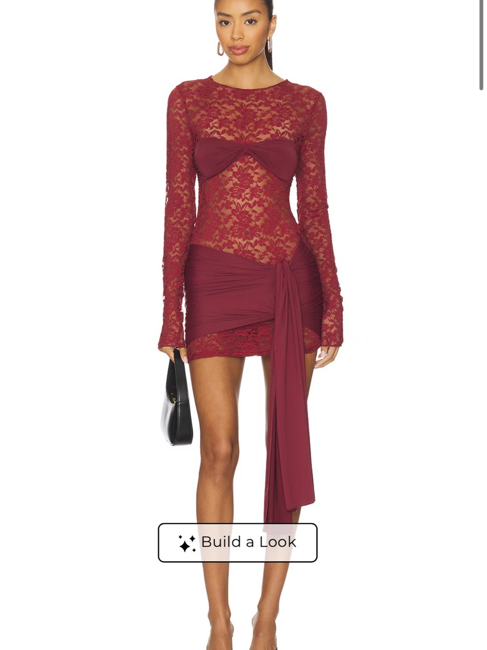 BRAND NEW, TAGS ON - Sheer Lace Long-Sleeve Mini Dress in Burgundy - XS